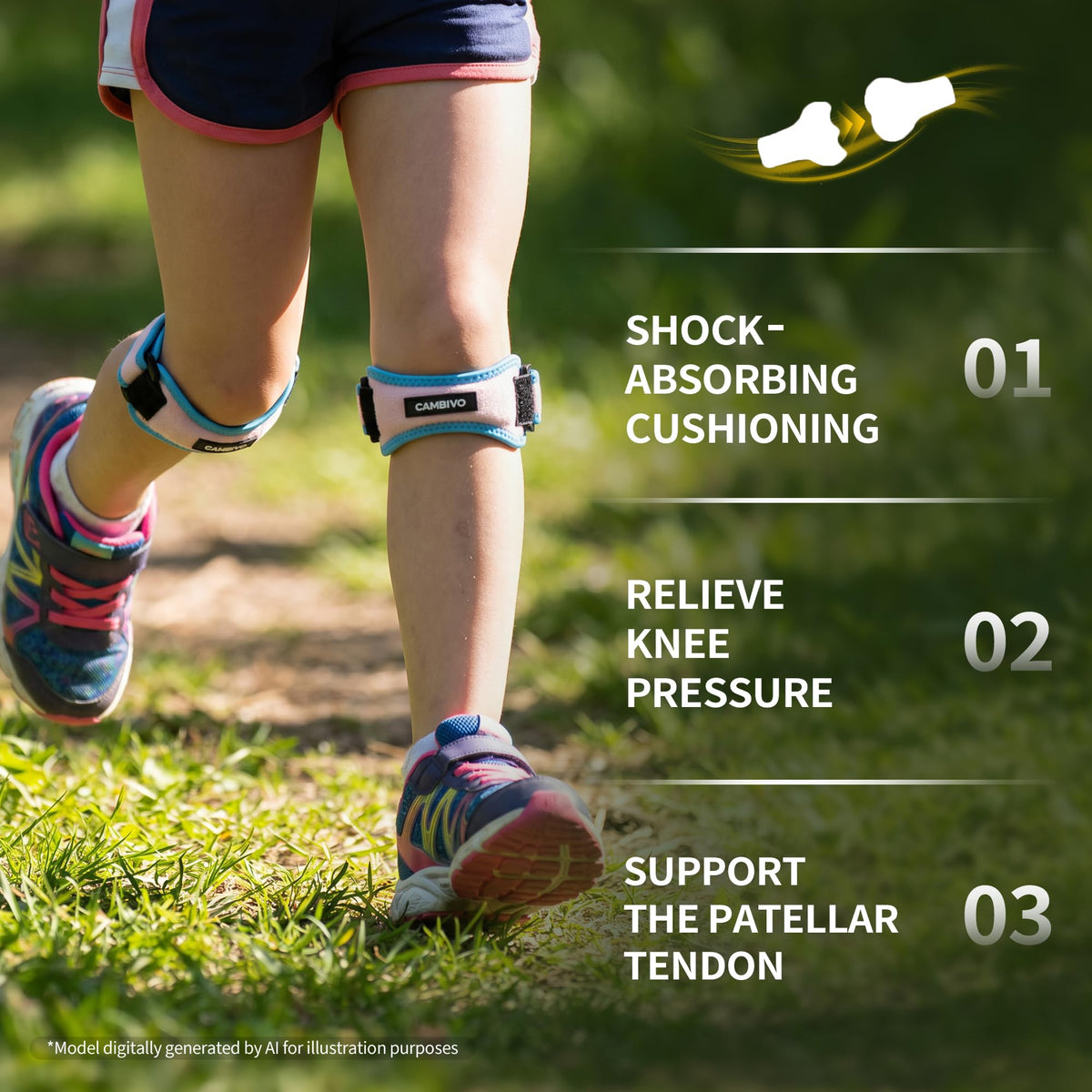 CAMBIVO 2 Pack Patella Tendon Knee Strap for Meniscus Tear & Osgood Schlatters Relief - Adjustable Knee Support for Running Stability, Jumper's Knee, Hiking & Gym Squats