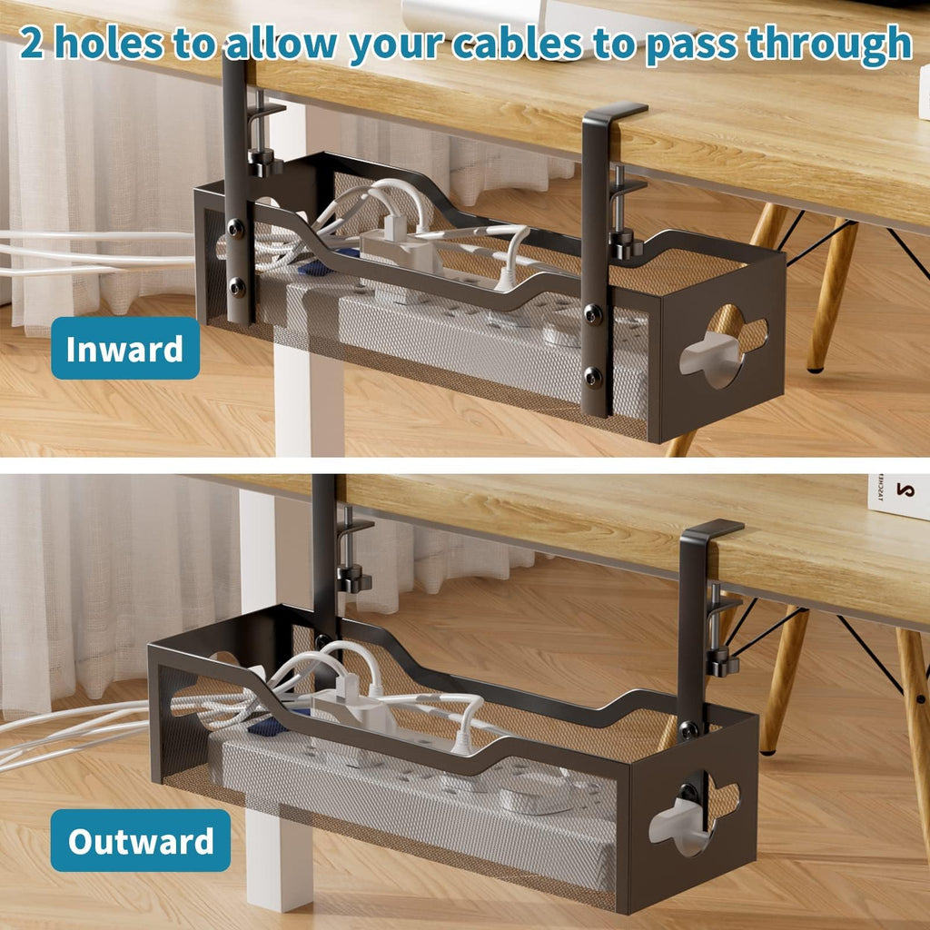 Under Desk Cable Management Tray 2 Pack, No Drill Cable Organizer With Clamp for Standing Desk, Easy to Install Cord Management System, No Damage Wire Organizer