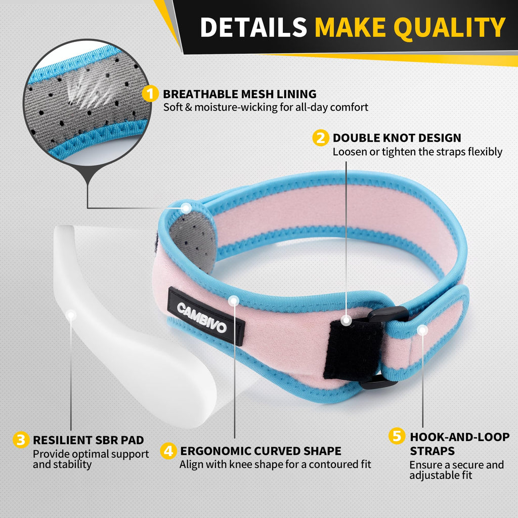 CAMBIVO 2 Pack Patella Tendon Knee Strap for Meniscus Tear & Osgood Schlatters Relief - Adjustable Knee Support for Running Stability, Jumper's Knee, Hiking & Gym Squats