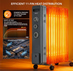 Air Pro Oil Filled Radiator 2500W with Thermostat & 24h Timer – 11 Fin Portable Electric Heater 3 Heat Settings, Overheat & Tip-Over Protection, Quiet for Home, Office and Any Room Radiator on Wheels