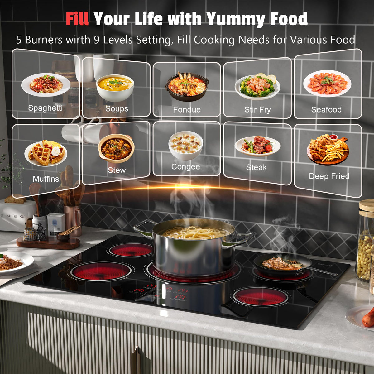 2 Burner Electric Cooktop 110V, 2000W Shard Power