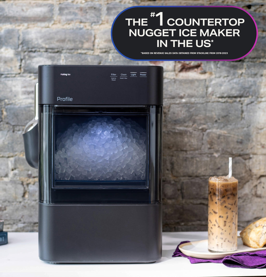 GE Profile Opal 2.0 Ultra Nugget Ice Maker with Scale Inhibiting Filter, Scoop Included, 38 lbs in 24 Hours, Pellet Ice Machine with WiFi & Smart Connected, Stone White