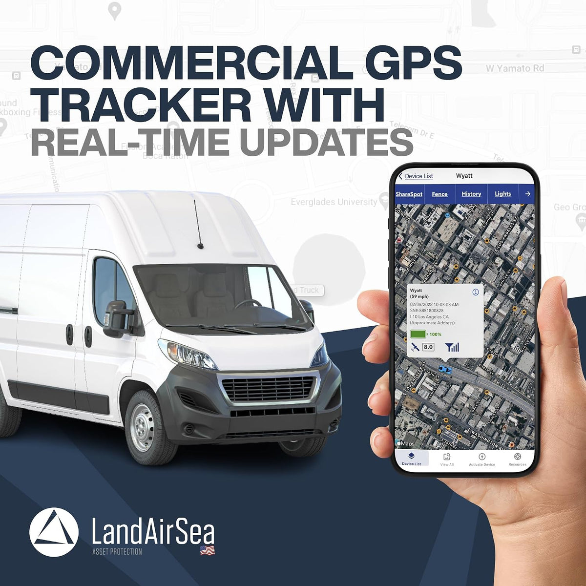 LandAirSea Overdrive GPS Tracker — Extended Life Battery, Magnetic, and Waterproof. Commercial GPS Tracker for Vehicles, Trailers, Equipment, and Assets. Real-Time Global Tracking.