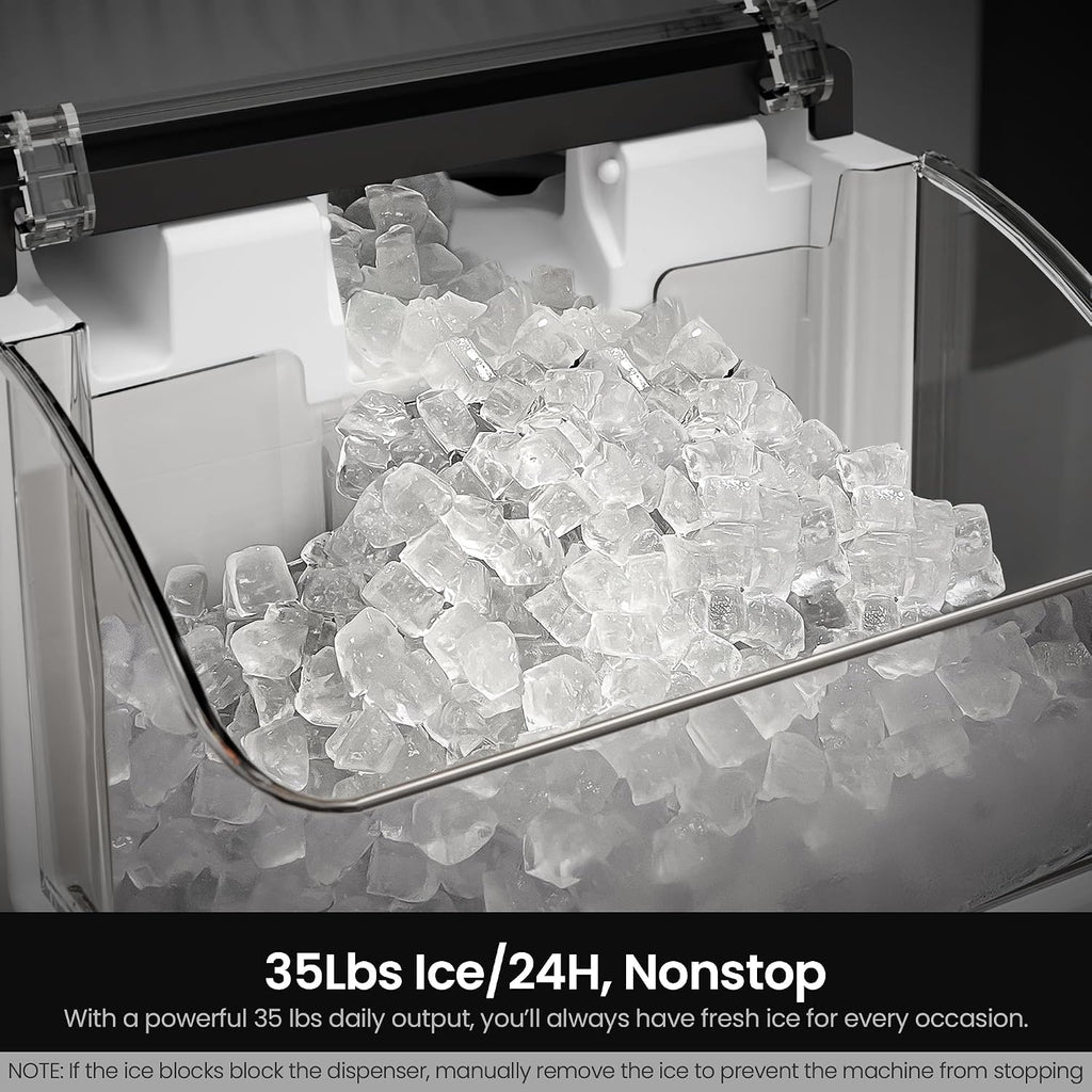 Kismile Nugget Ice Maker Countertop, 35 lbs/Day,Stainless Steel(Black)