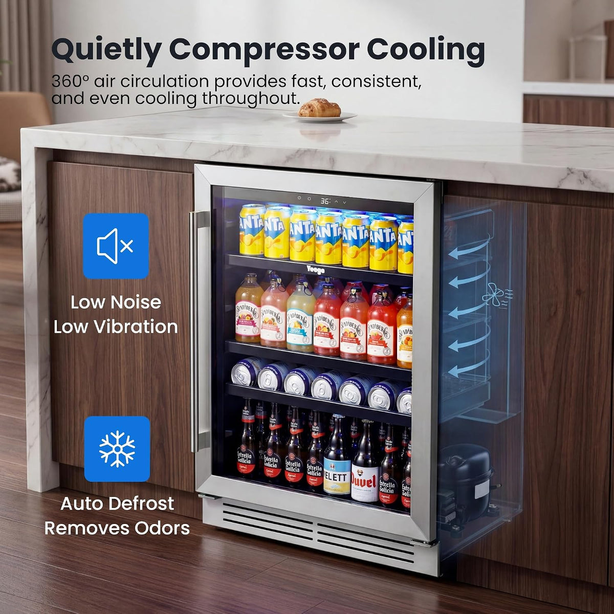 Yeego Beverage Refrigerator - 24 inch 180 Cans Beer Cooler with Glass Door