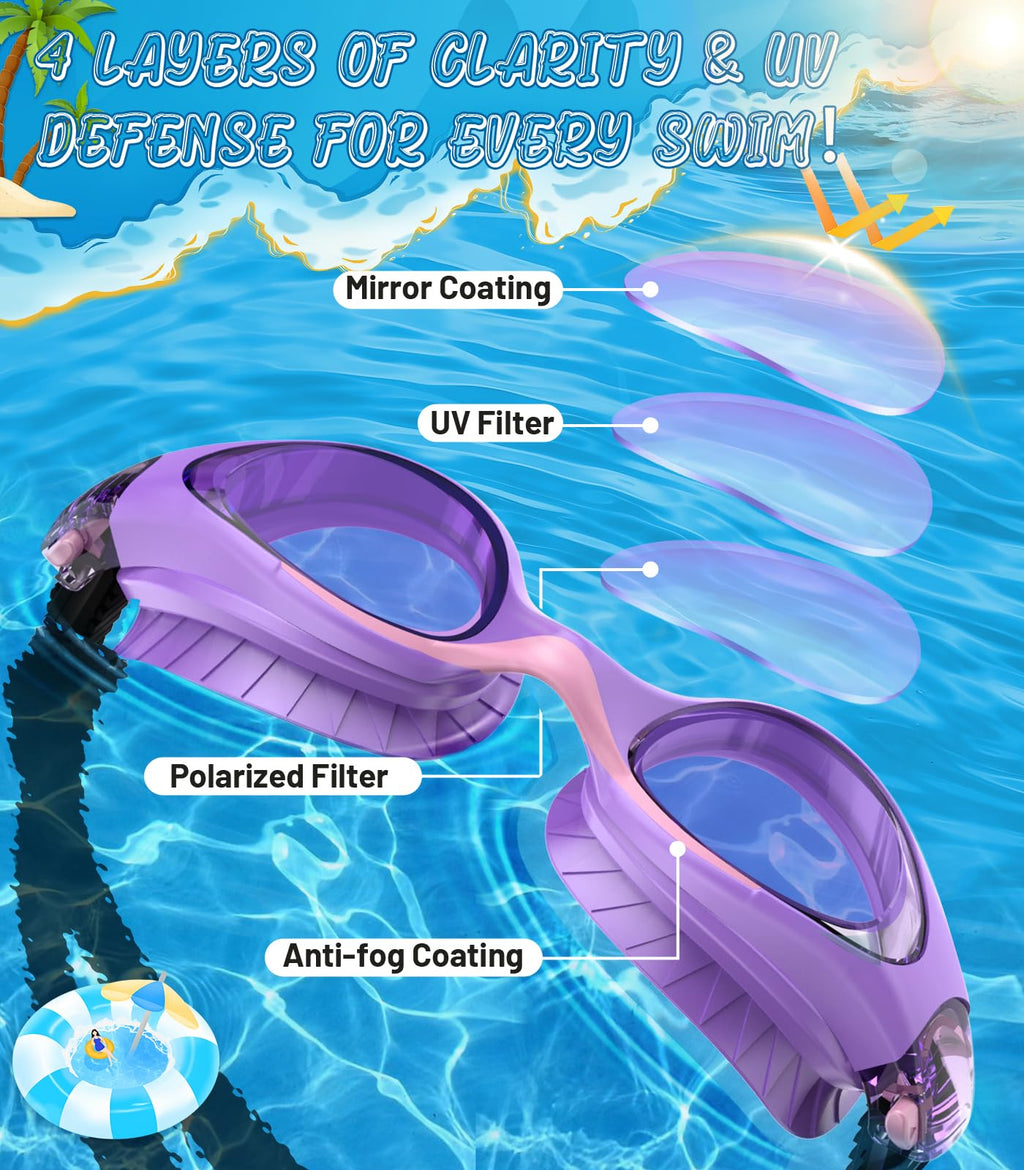 Kids Swimming Goggles for Boys & Girls Aged 6-14, Anti-Fog