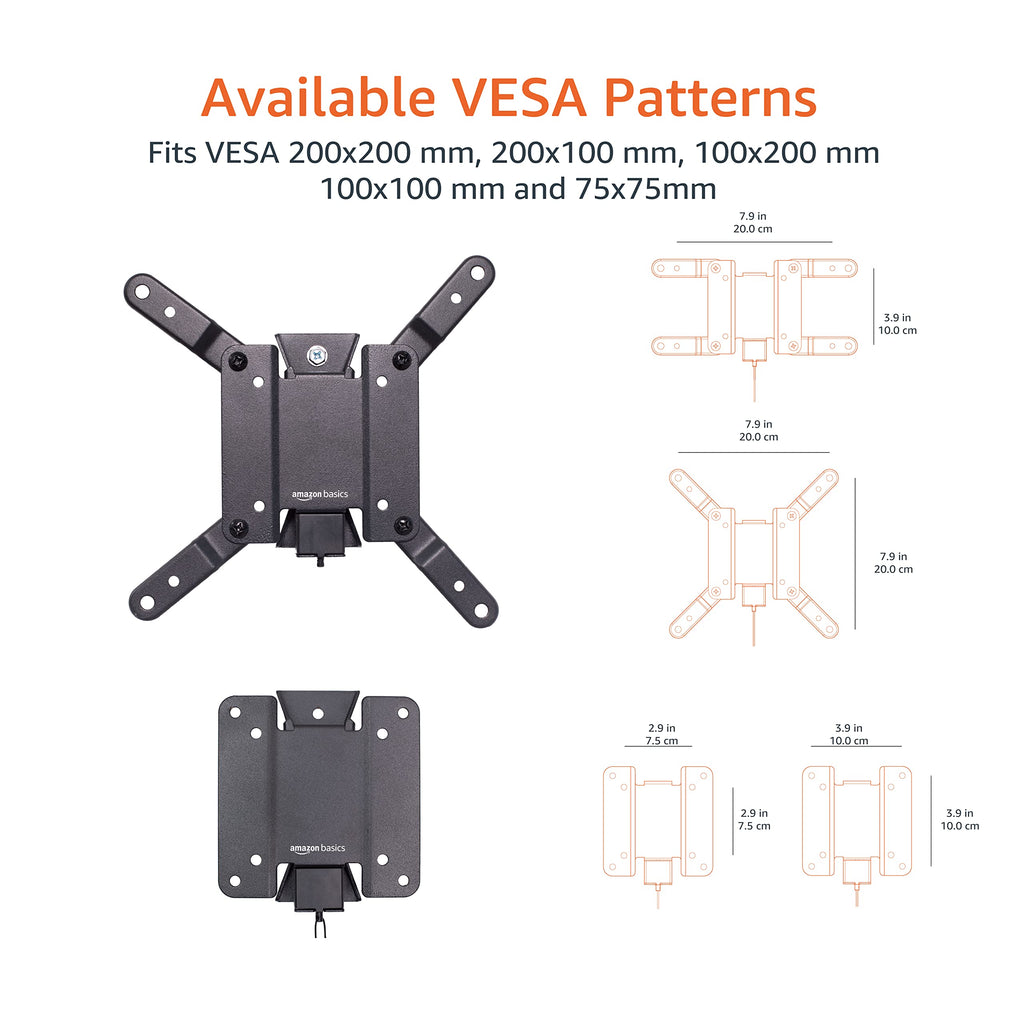 Amazon Basics Full Motion Articulating TV Wall Mount with Tilt Swivel, Extends 16 inches, VESA 200x200, for 12" to 40" TVs, 40 lbs, Black