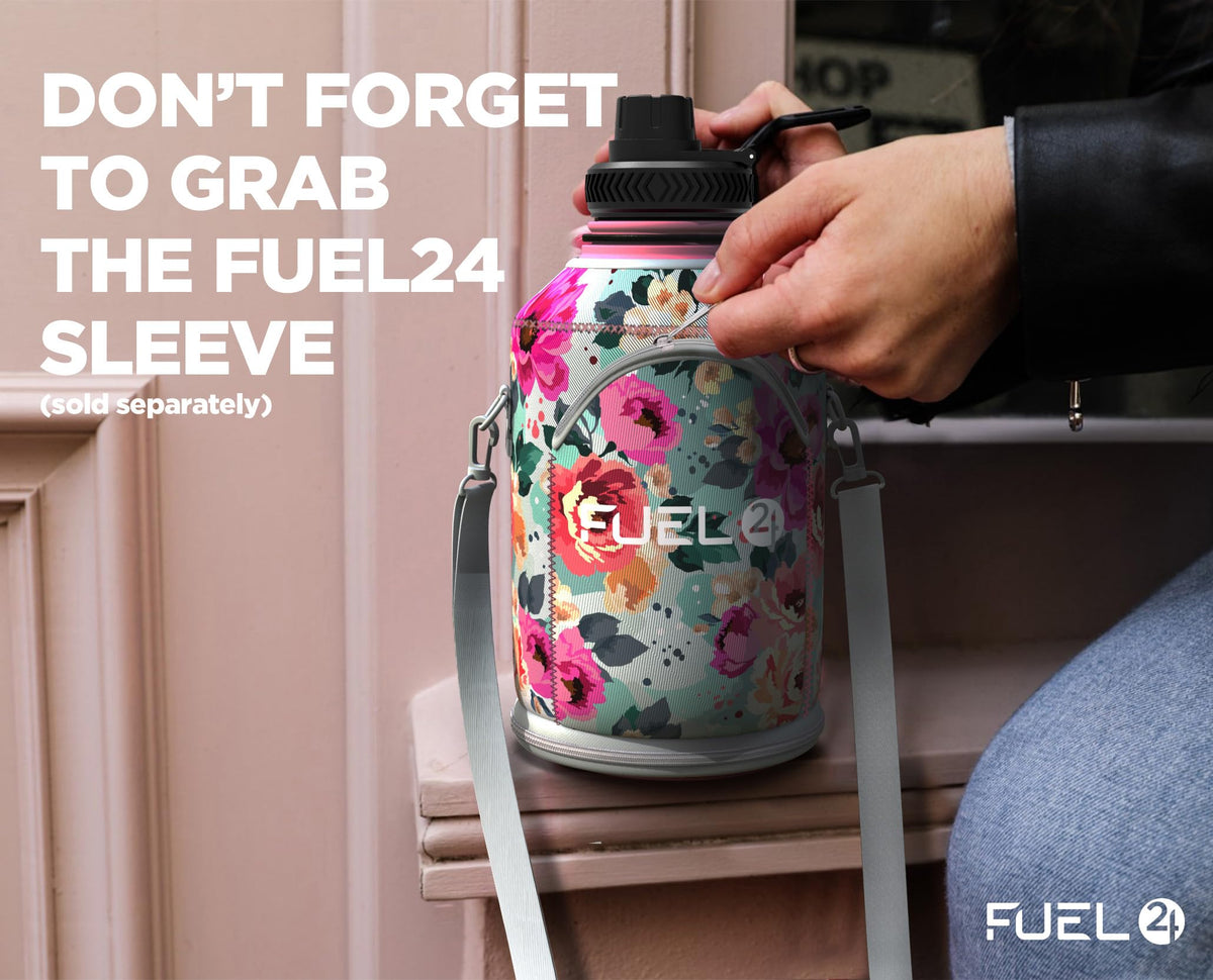 Fuel24 Stainless Steel Jug - 1.3 or 2.2 Litre Water Bottle - Extra Strong, BPA Free, Leak Proof - Large Gym Sports Bottle, 1.3L, 2.2L, Metal Bottle - Colour Options