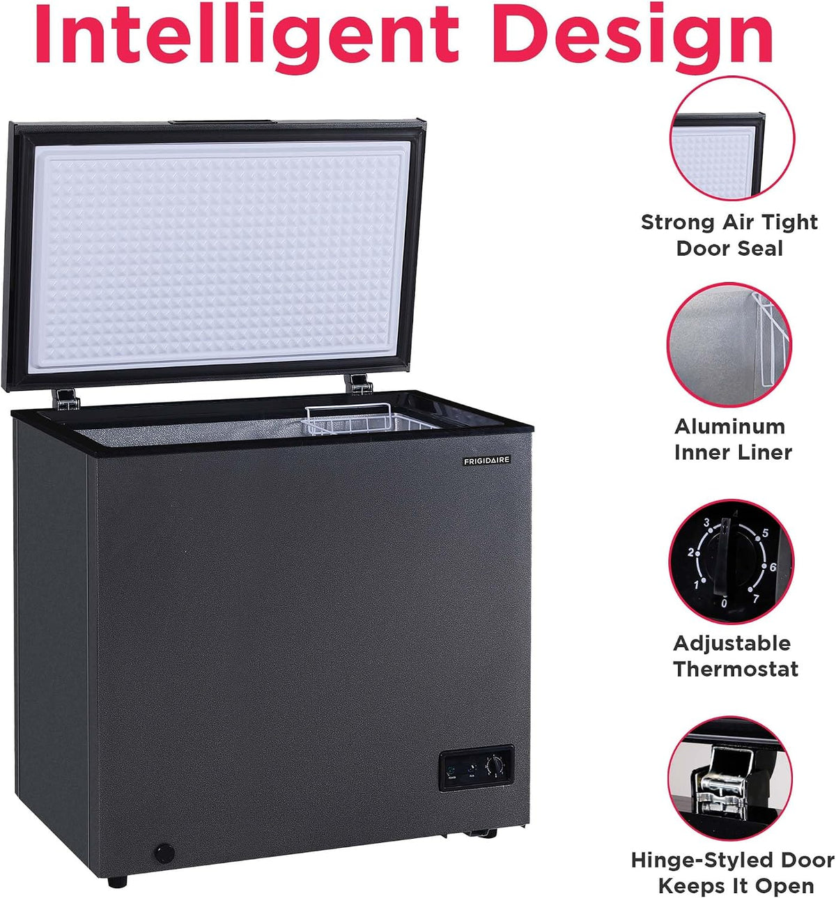 Frigidaire Chest Deep Freezer, 7 Cu. Ft. Capacity, Granita Rugged Design-Adjustable Thermostat-Removable Vinyl Coated Wire Basket-Easy Defrost Drain