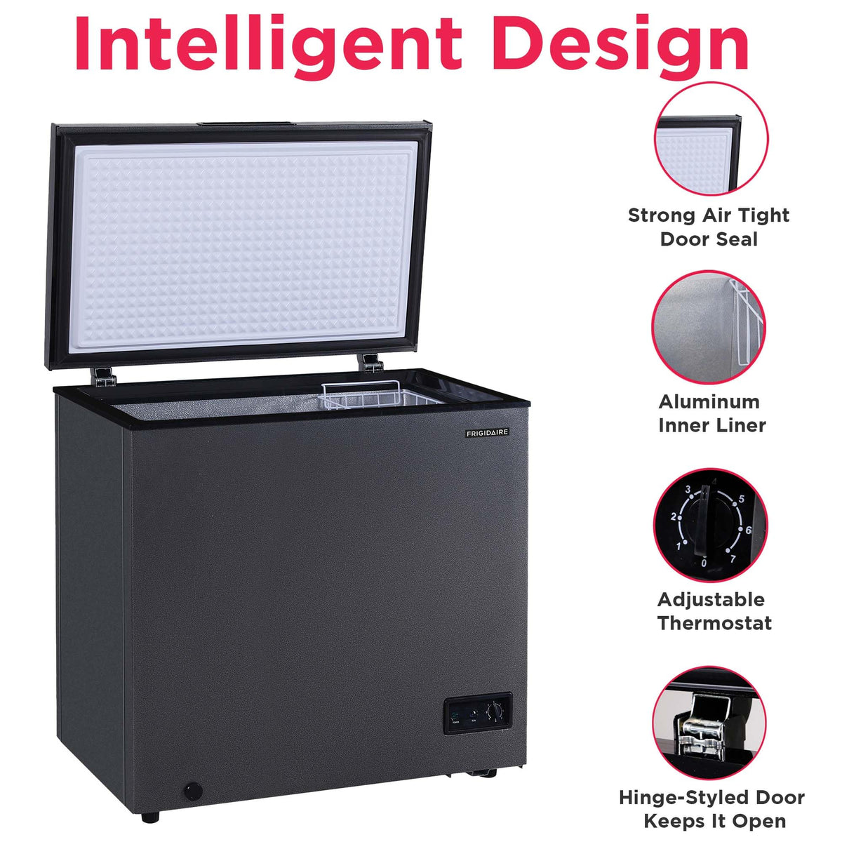 Frigidaire Chest Deep Freezer, 7 Cu. Ft. Capacity, Granita Rugged Design-Adjustable Thermostat-Removable Vinyl Coated Wire Basket-Easy Defrost Drain