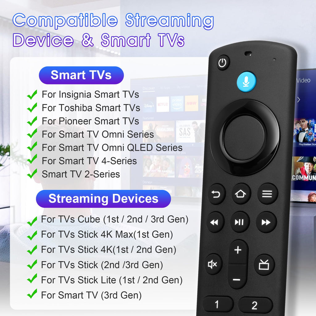 Replacement Fire Stick Remote for All Fire Series, TV FireStick (HD, 4K, 4K Max, Lite), TV Cube, for Fire-TV-Insignia/Pioneer/Smart TVs with Voice