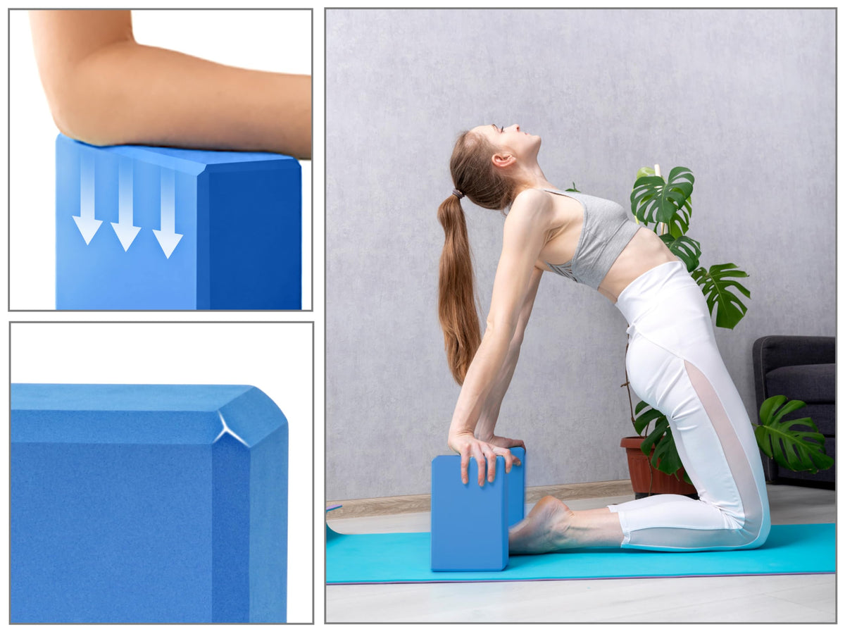 EXERZ Yoga Blocks 2pcs Gym Bricks -Comfortable Fitness Yoga Bricks, Anti-Slip, Lightweight and Travel Friendly Pilates Practice
