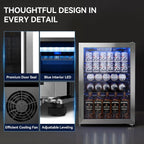 2.5 Cu.Ft Beverage Fridge, Glass Door Mini Fridge, Silver, 96 Can
