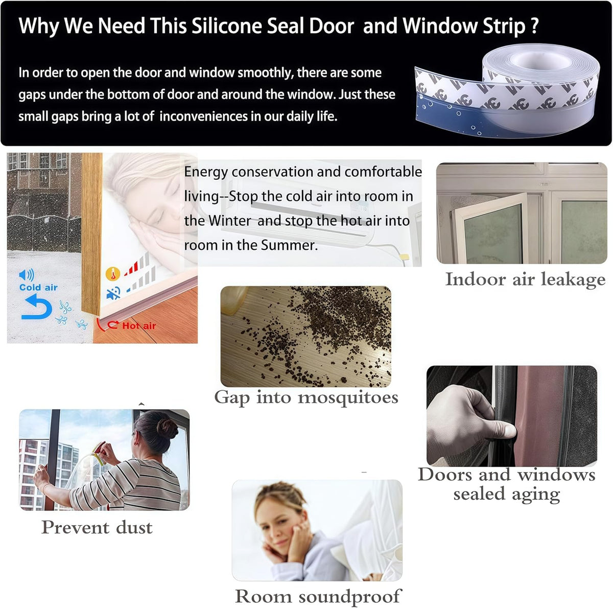 Silicone Seal Door Strip Bottom - 8M/26ft (W: 35MM) Silicone Sealing Sticker Self Adhesive Weather Stripping for Gaps of House, Glass Shower, Window and Door, Weatherproof Soundproof Insect Proof
