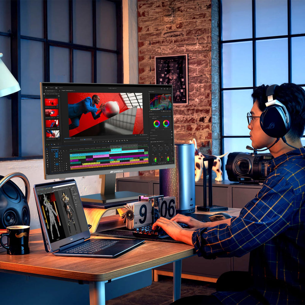 SANSUI 24 Inch Gaming Monitor 200Hz 1Ms FreeSync HDR 110% sRGB FHD 1080P Computer Monitor HDMI DP Ports Eye Care Frameless VESA Mount Cable Management(ES-G24F4L HDMI Cable Included)