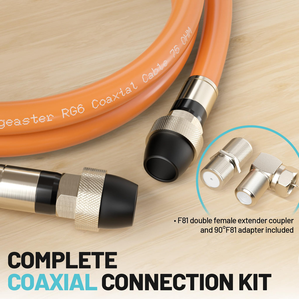 energeaster 10FT RG6 Coaxial Cable with Waterproof Rubber Boot, Black