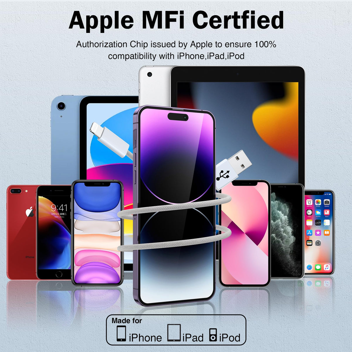 NIBIKIA iPhone Charger Cable 2Pack 1M [Apple MFi] USB to Lightning Cable