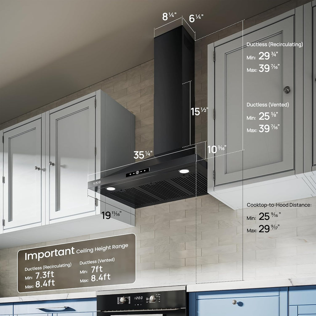 VIKIO HOME 36 Inch Wall Mount Range Hood 580CFM Low Noise Touch Control