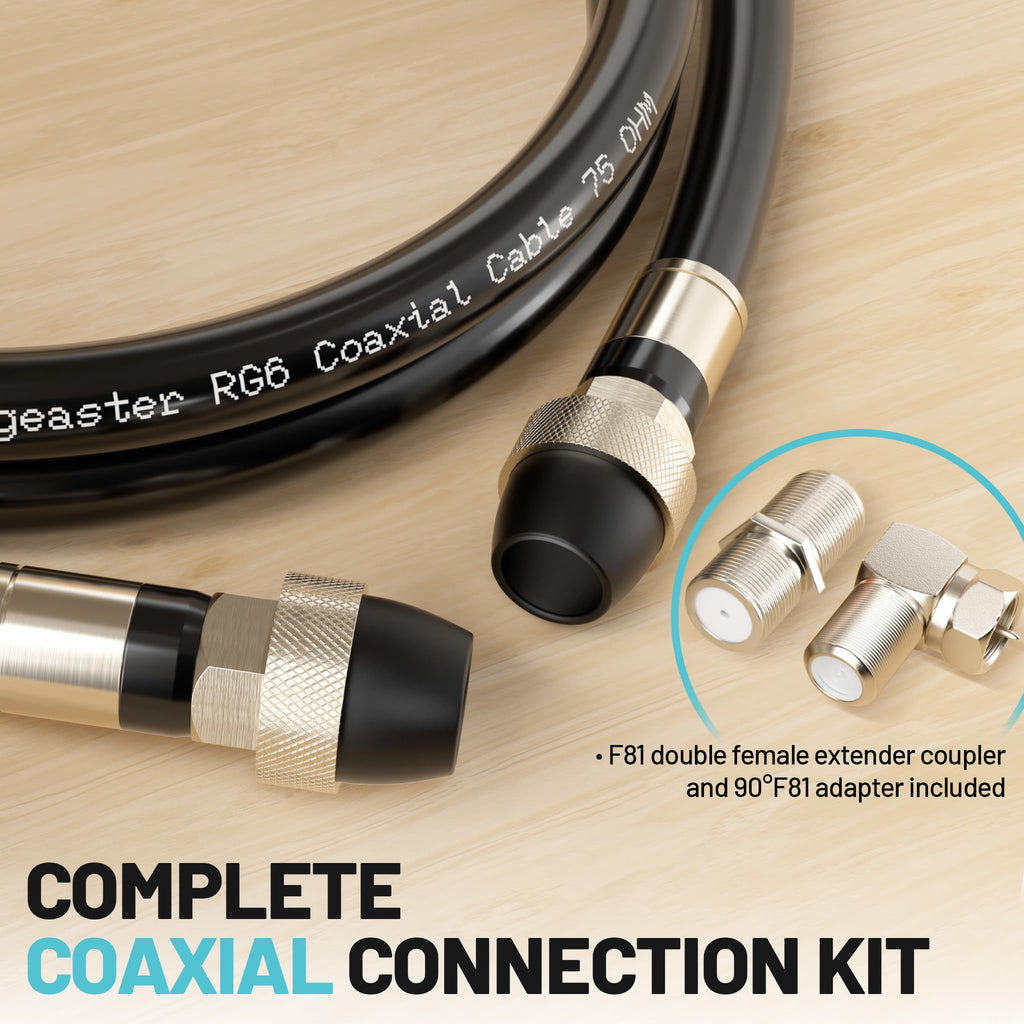 energeaster 10FT RG6 Coaxial Cable with Waterproof Rubber Boot, Black