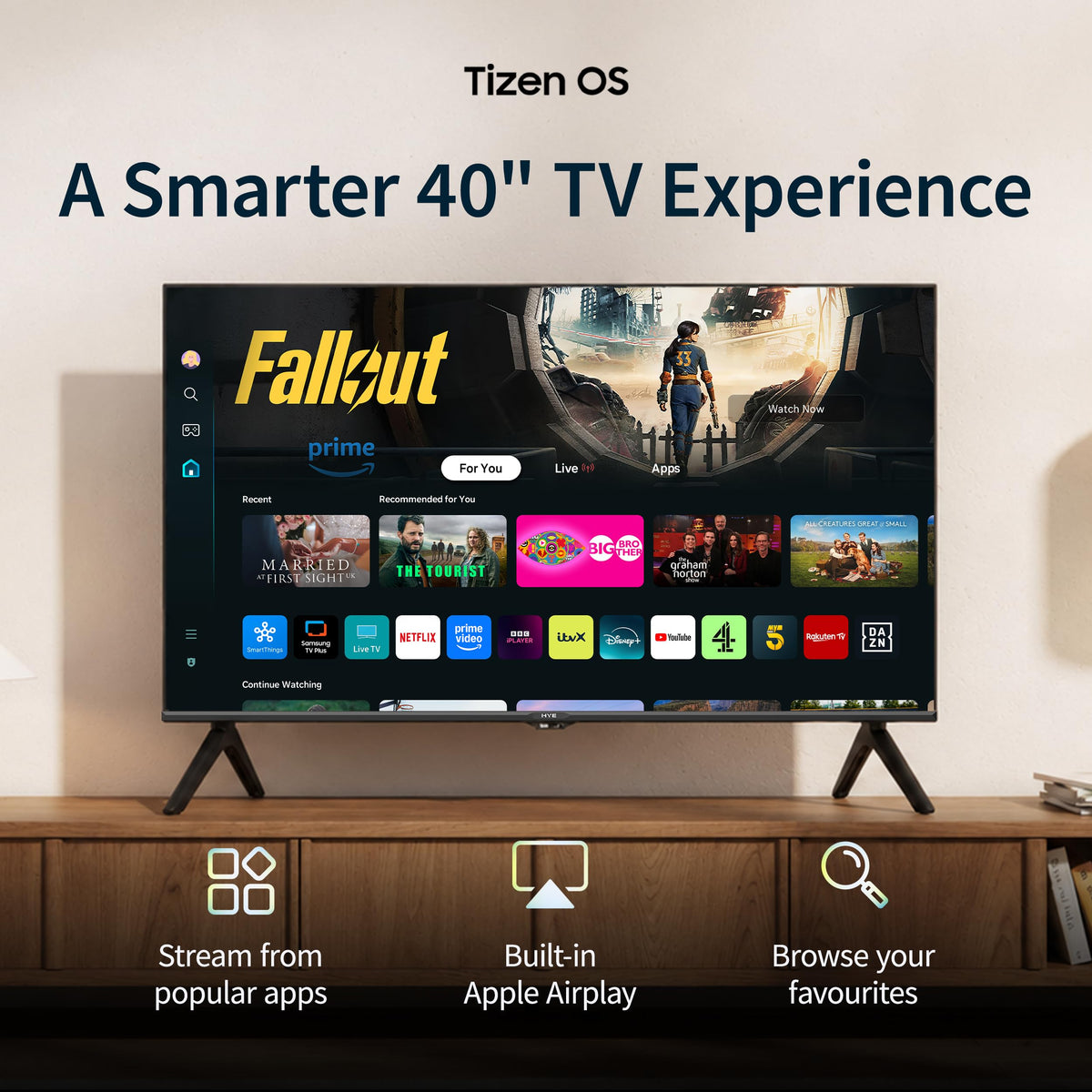 HYE 43" LED Smart TV - 4K Ultra HD, Samsung Tizen OS & Gaming Hub, Black