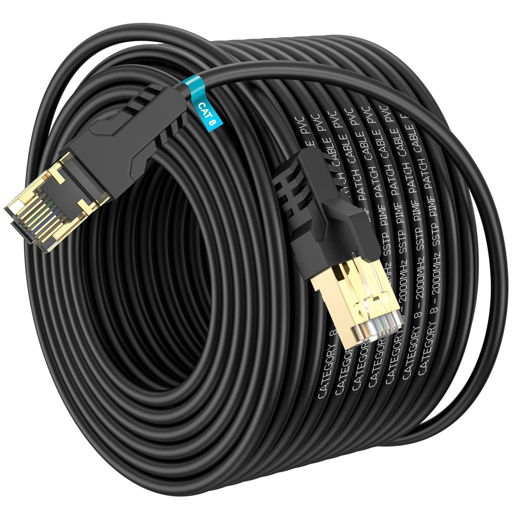 Cat 8 Ethernet Cable 20M, High Speed 40Gbps 2000Mhz Internet Cable, Lan Cable with Gold Plated RJ45 Connector,Weatherproof Outdoor&Indoor,for/PC/Modem/Router/Gaming, Faster Than Cat7/Cat6/Cat5