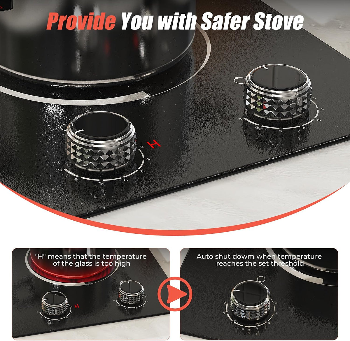2 Burner Electric Cooktop 110V 2000W Countertop or Built-in