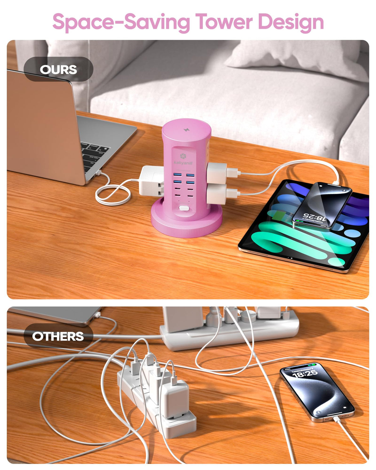 Power Strip Tower, kakyanill PD 65W Charging Station 9 AC Outlets 8 USB