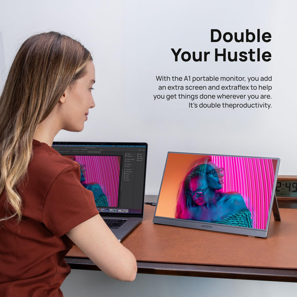 ARZOPA Portable Monitor 15.6" 1920×1080 FHD IPS Portable Monitor for Laptop with Kickstand, Ultra-Slim Second Screen for Laptop/PC/Mac/PS3/4/5/Xbox - USB C & HDMI Connectivity - A1