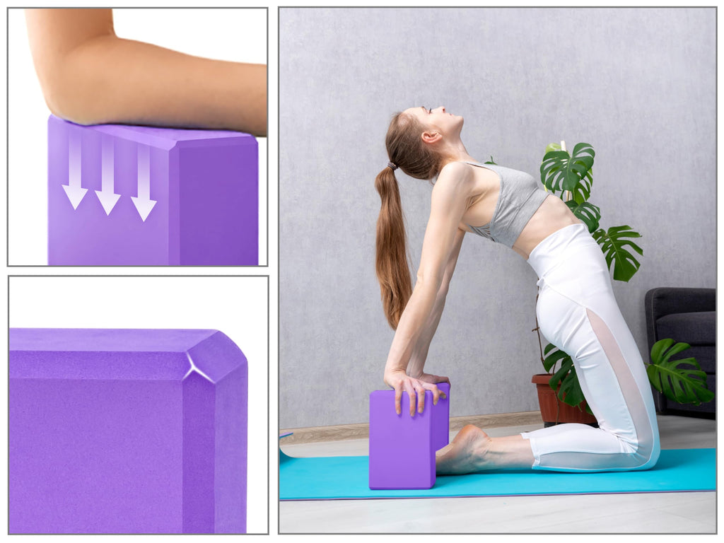 EXERZ Yoga Blocks 2pcs Gym Bricks -Comfortable Fitness Yoga Bricks, Anti-Slip, Lightweight and Travel Friendly Pilates Practice