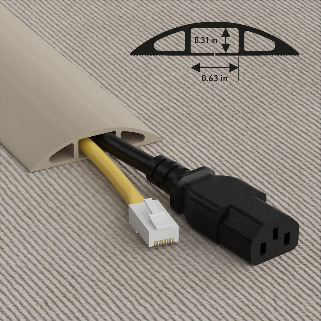D-Line 6ft Floor Cord Cover, Cable Protector, Hide Extension Cords, Protect Cords, Prevent Cable Trips, Heavy Duty Cord Hider - Cable Cavity = 0.63" (W) x 0.31" (H) - Beige