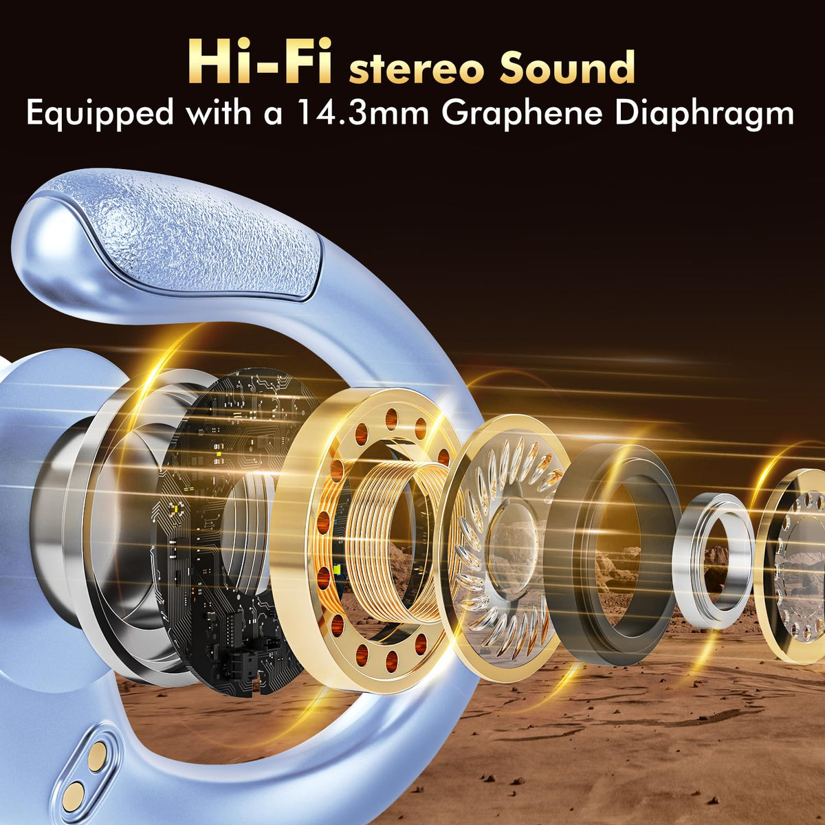 HAOYUYAN Wireless Earbuds, Sports Bluetooth Headphones, 80Hrs Playtime Ear Buds with LED Power Display, Noise Canceling Headset, IPX7 Waterproof Earphones for Workout/Running (Camel)