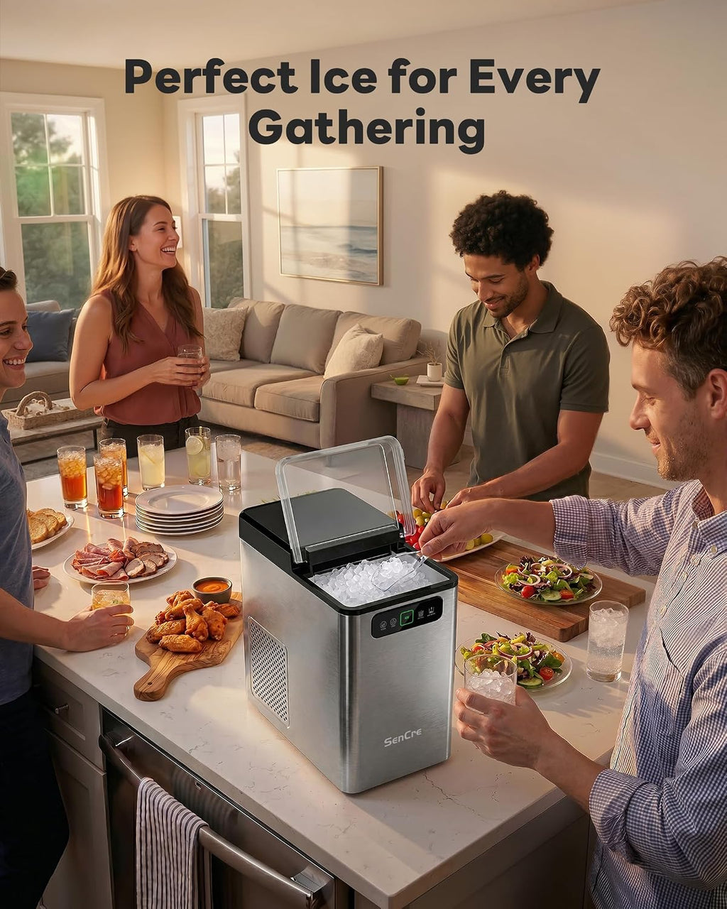 Nugget Ice Maker Countertop 40Lbs/24H Soft Chewable Ice Machine