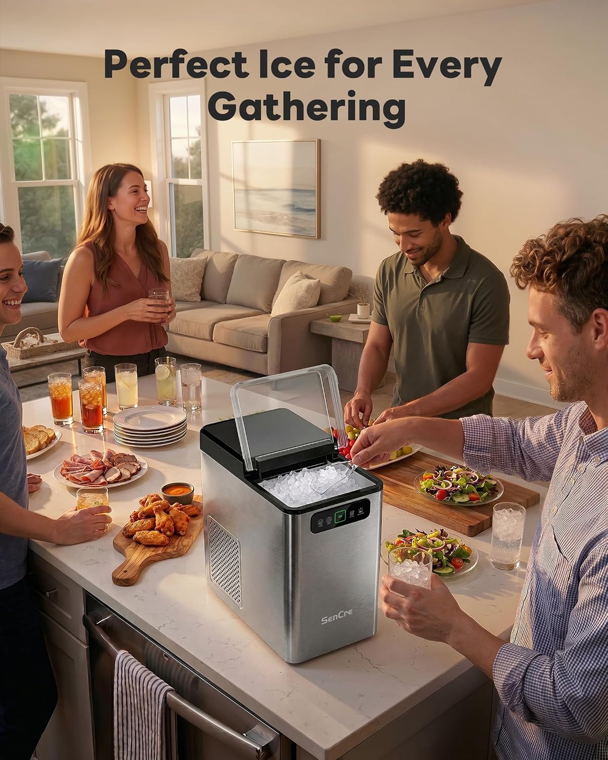 Nugget Ice Maker Countertop 40Lbs/24H Soft Chewable Ice Machine
