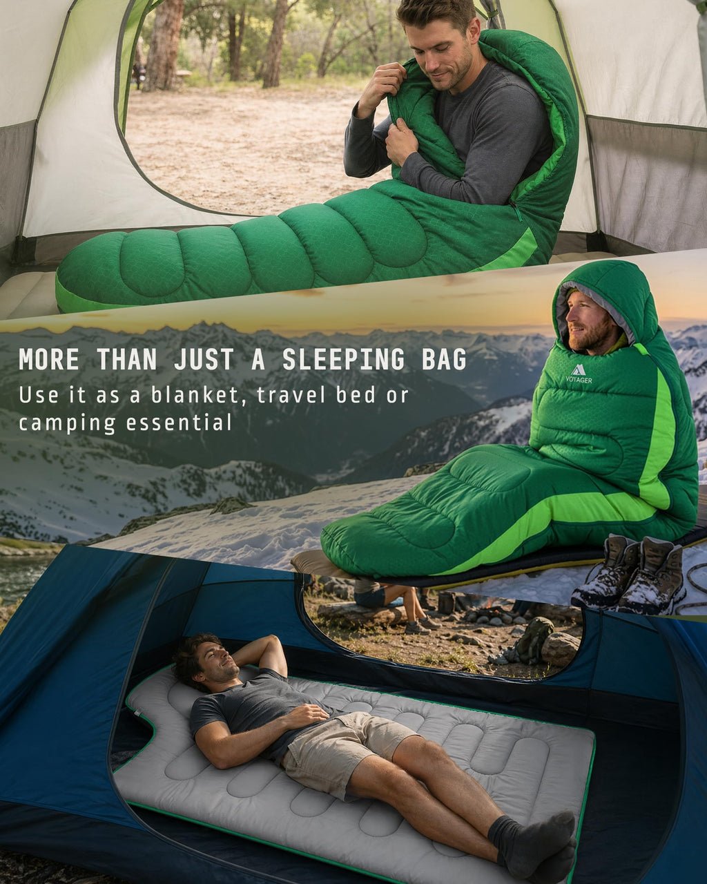 Voyager Sleeping Bag for Adults, Lightweight 3-4 Season Waterproof Camping