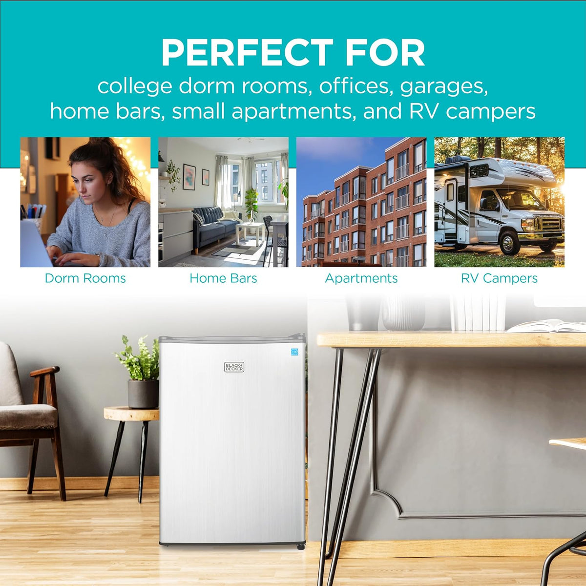 BLACK+DECKER 2.5 Cu. Ft. Compact Refrigerator, BCRK25V, Stainless Look