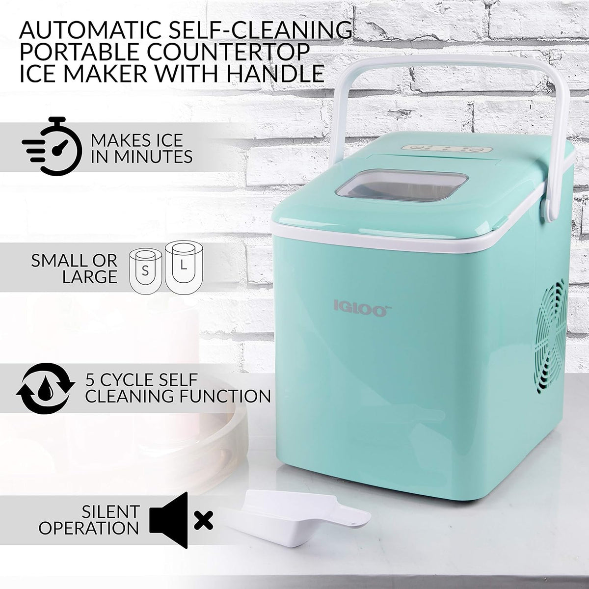 Igloo Ice Maker Countertop, Portable Ice Maker with Handle, 26lbs, Black