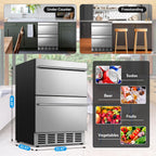 24" Dual Zone Wine and Beverage Refrigerator, Under Counter with Glass Door