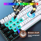 Snpurdiri 60% Wired Mechanical Gaming Keyboard, Ice Blue LED Backlit 61 Keys Mini Wired Office Keyboard for Windows Laptop PC Mac (Black-White, Red Switches)