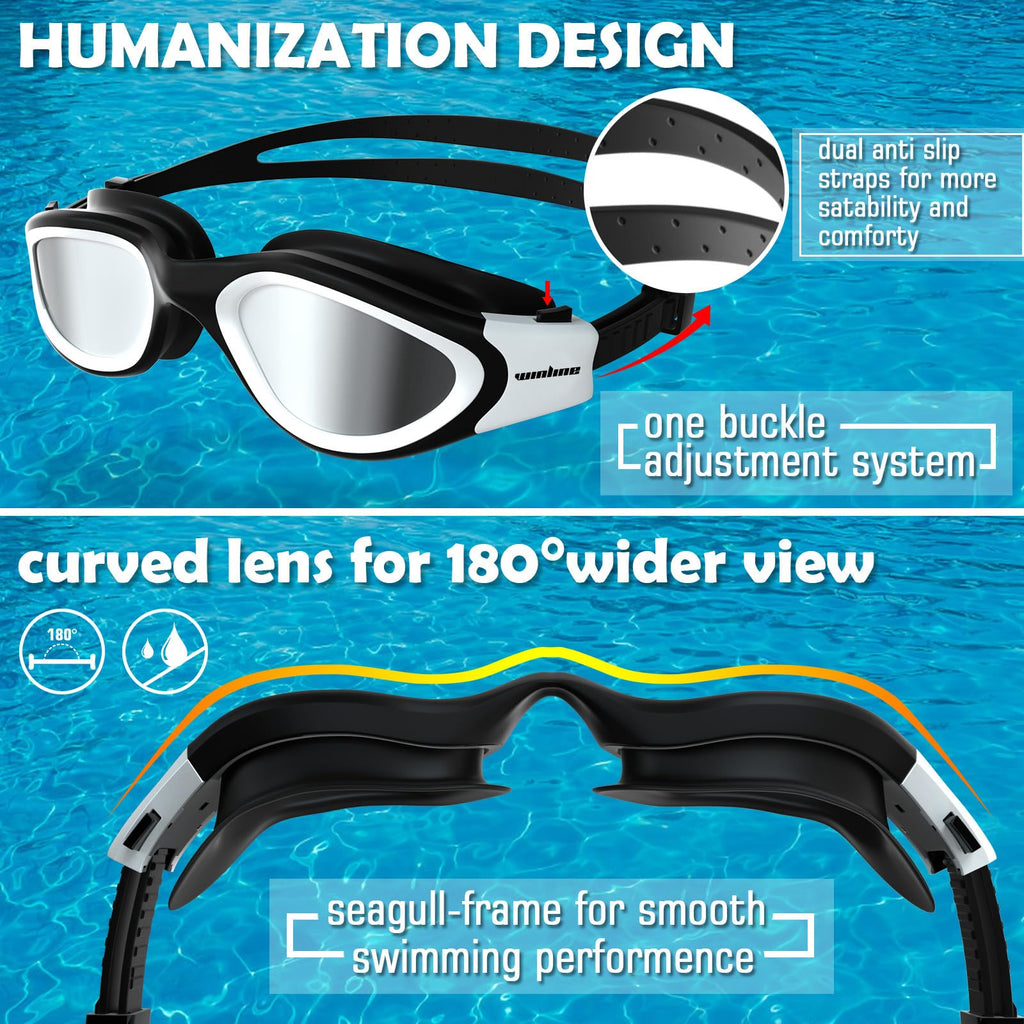 Winline Adult Swimming Goggles,Open Water Goggles Swimming Anti Fog UV Protection No Leakage Clear Vision Easy to Adjust for Adults Men Women Teenagers