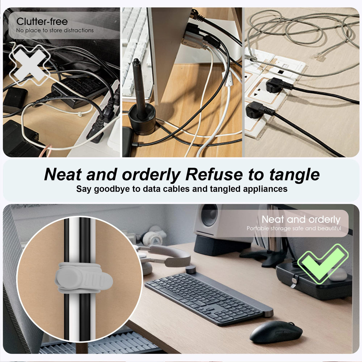 24Pcs Silicone Cable Ties, Cord Organizer Cable Management-Multi
