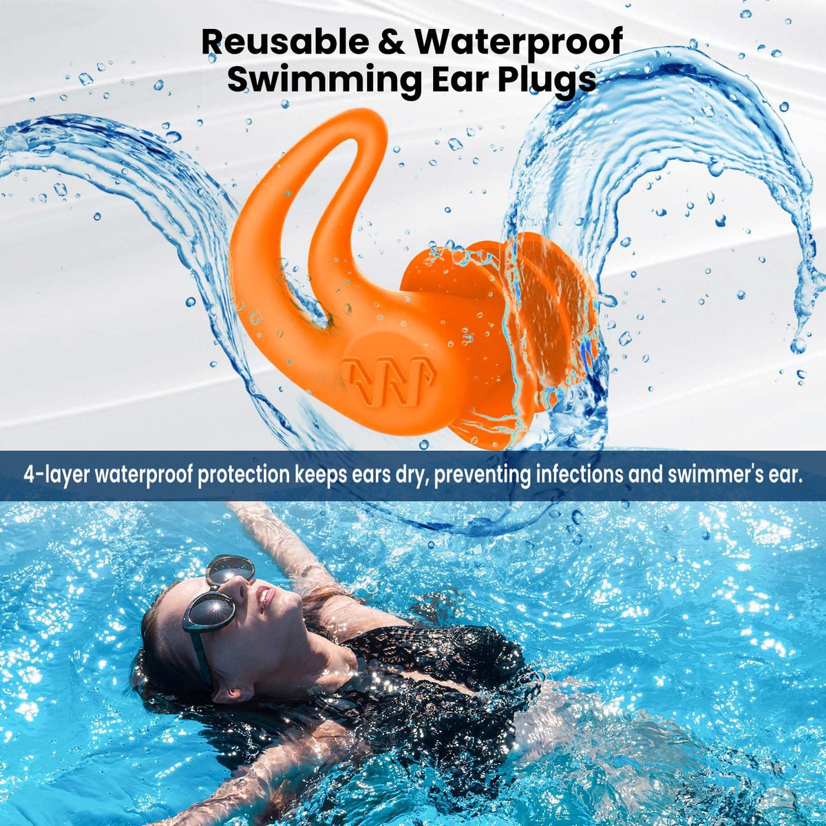 Swimming Ear Plugs for Kids,4 Pairs Reusable Silicone Ear Plugs Swimming