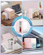 CUTIEWORLD Skincare Fridge - 4L Makeup Fridge for Refrigerating Makeup, Skincare and Food, Mini Fridge for Bedroom, Office and Car, Cooler and Warmer, Beverage Cooler, Leather Pink