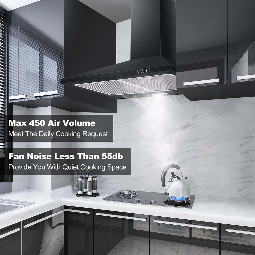 SNDOAS Range Hood 30 inch,Wall Mount Range Hood in Stainless Steel With Ducted/Ductless Convertible,Stove Vent Hood with Aluminum Filters,3 Speed Exhaust Fan,LED Light,Button Control