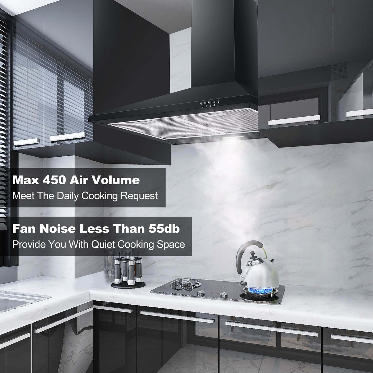 SNDOAS Range Hood 30 inch,Wall Mount Range Hood in Stainless Steel With Ducted/Ductless Convertible,Stove Vent Hood with Aluminum Filters,3 Speed Exhaust Fan,LED Light,Button Control
