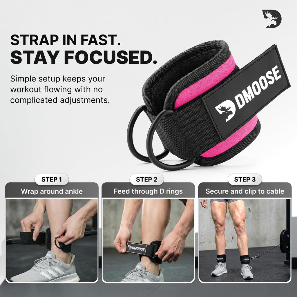 DMoose Fitness Ankle Strap for Cable Machine - One Size Fit with Premium Padding Cuffs - Cable Kickback Ankle Straps - Gym Attachments & Lower Body Exercises