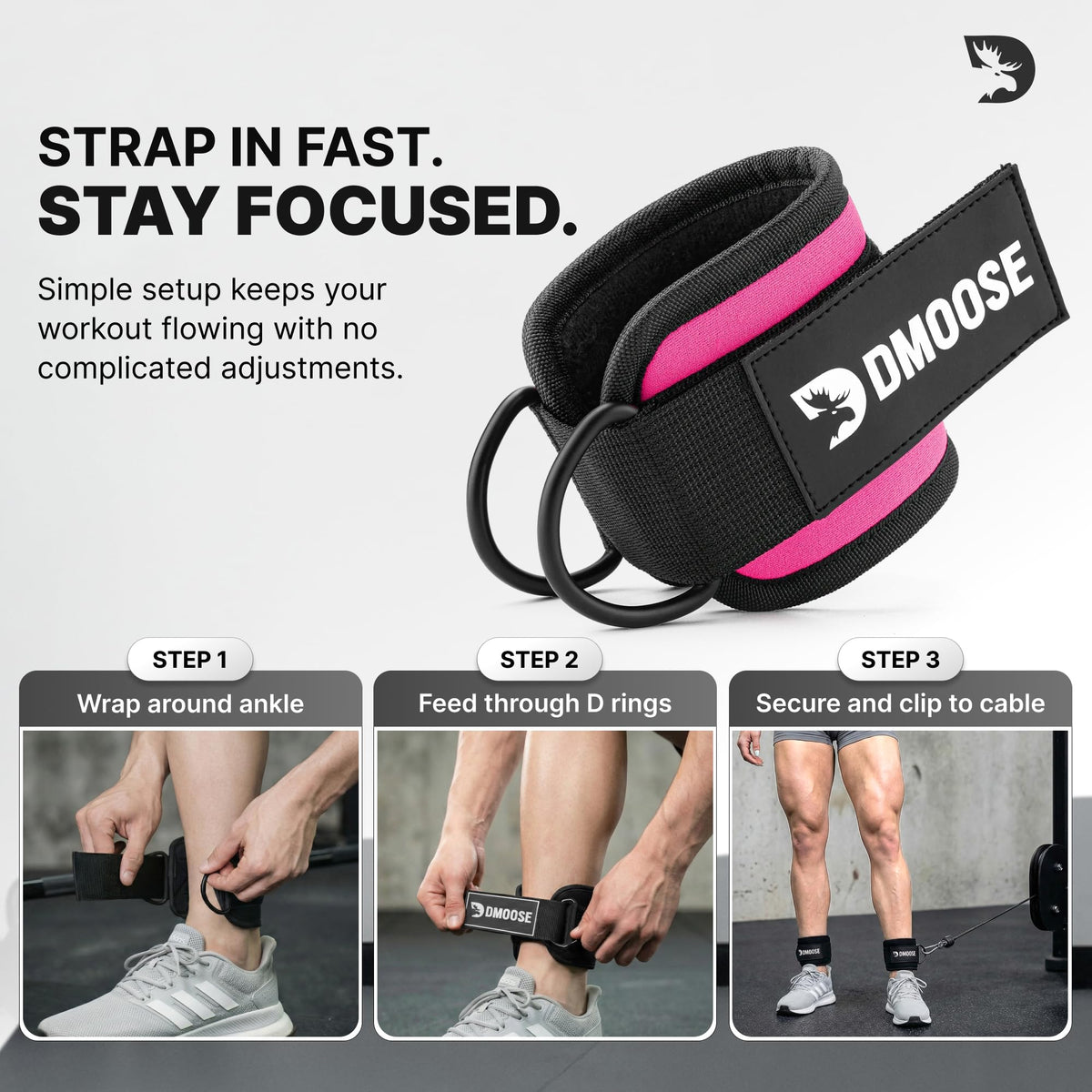 DMoose Fitness Ankle Strap for Cable Machine - One Size Fit with Premium Padding Cuffs - Cable Kickback Ankle Straps - Gym Attachments & Lower Body Exercises
