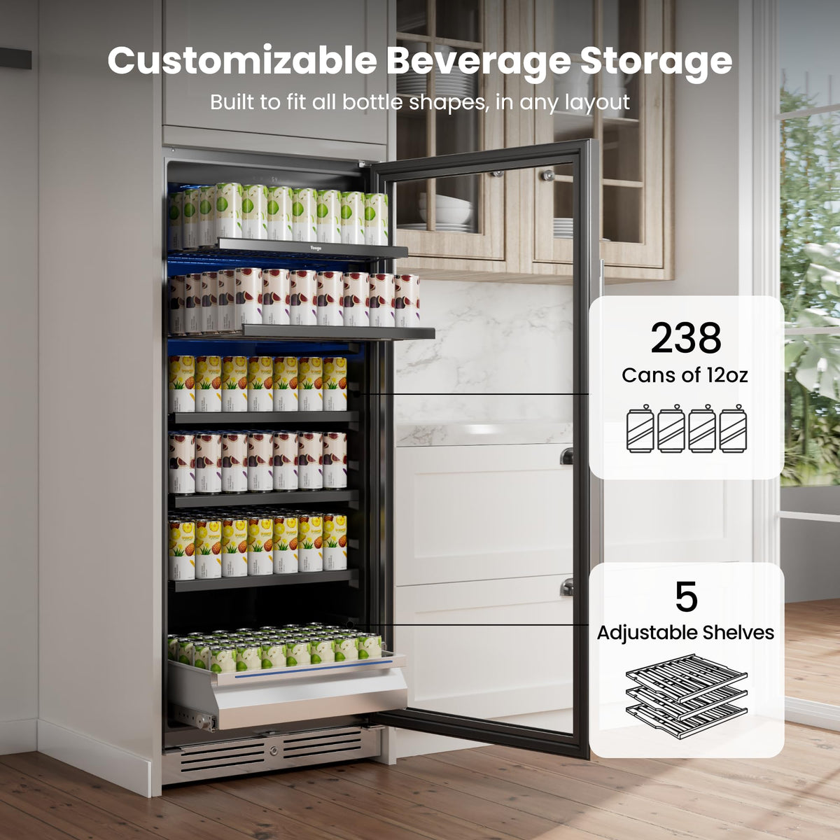 Yeego Beverage Refrigerator - 24 inch 180 Cans Beer Cooler with Glass Door