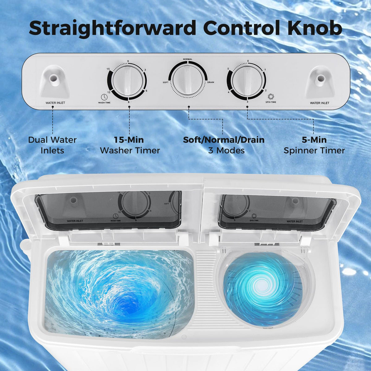 COSTWAY Portable Washing Machine, 12Lbs Washer and 8Lbs Spinner, Blue+White