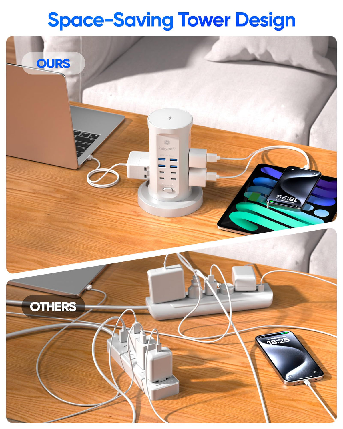 Power Strip Tower, kakyanill PD 65W Charging Station 9 AC Outlets 8 USB