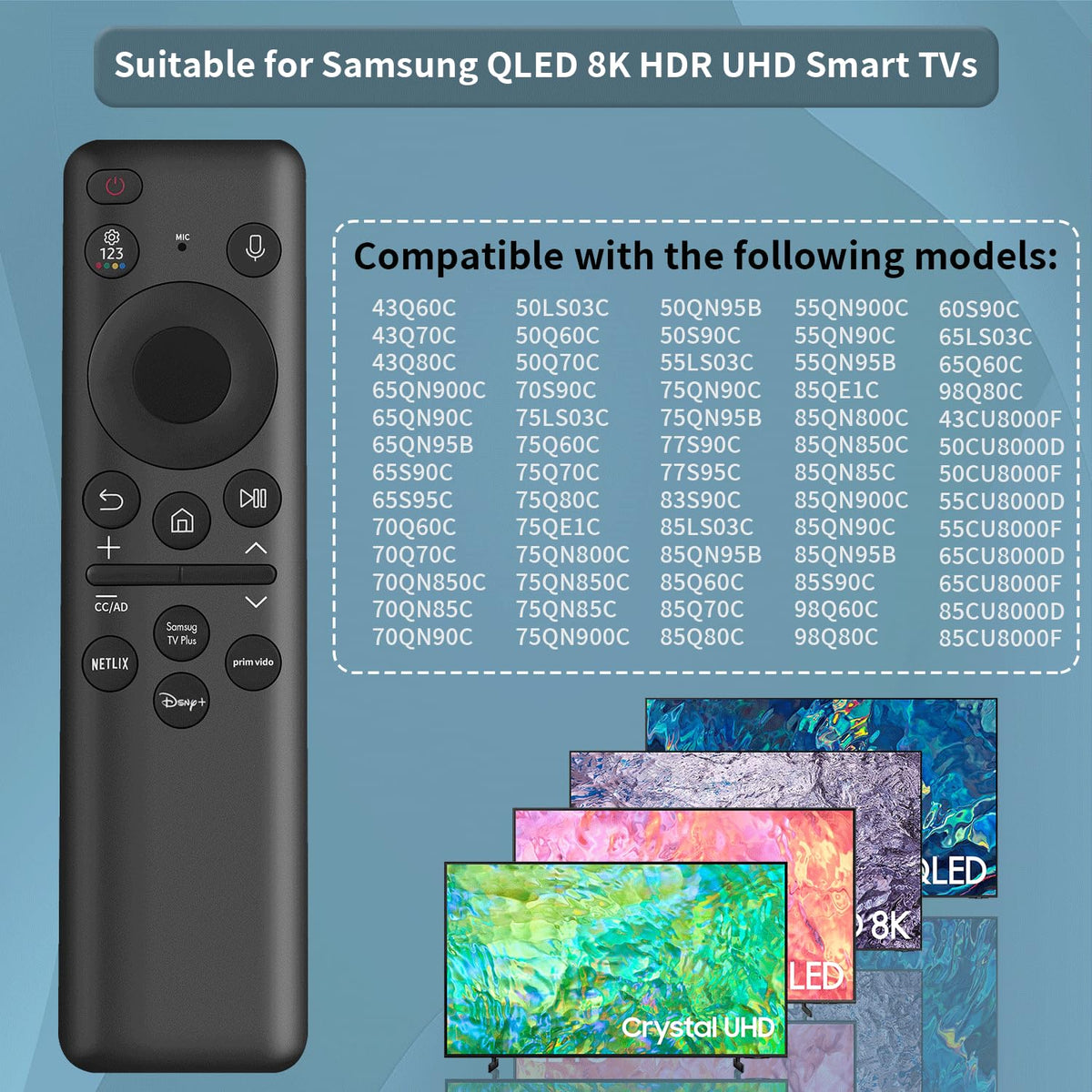 Universal Remote for All Samsung TV Remote, Replacement Compatible with All Samsung LED, LCD, QLED, HDTV, 3D Series Smart TVs (BN59-01259B)